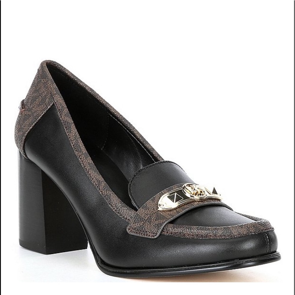 MICHAEL Michael Kors, the Jackie Logo Detail Block Heel Mid Loafers feature: